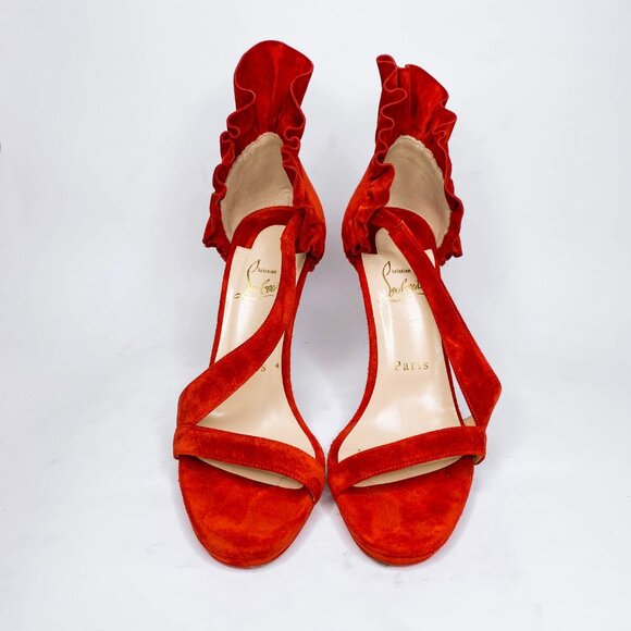 Louboutin Colankle Red Suede Sandals - Picture 4 of 10